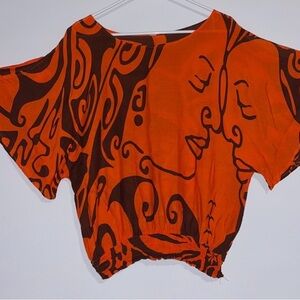 Women's Hawaiian Wahine Toa Orange and Brown Blouse - Size Large